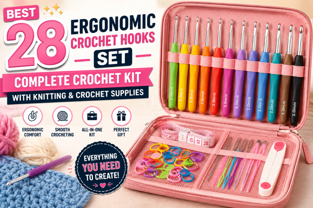 Best 28 Ergonomic Crochet Hooks Set – Complete Crochet Kit with Knitting & Crochet Supplies